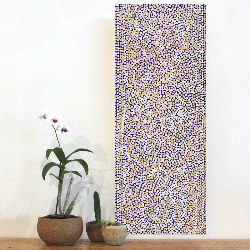 Aboriginal Artwork by Caroline Nakamarra Gibson, Ngapa Jukurrpa (Water Dreaming) - Wapurtali, 76x30cm