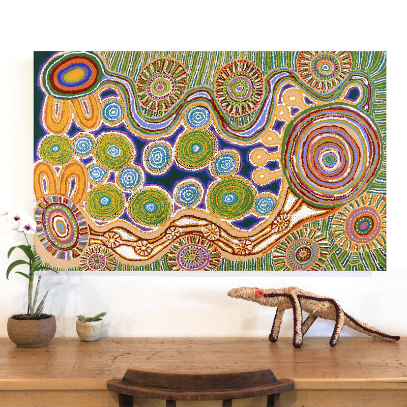 Aboriginal Artwork by Tjaruwa Carolyn Dunn, Piltati Tjukurpa, 122x76cm