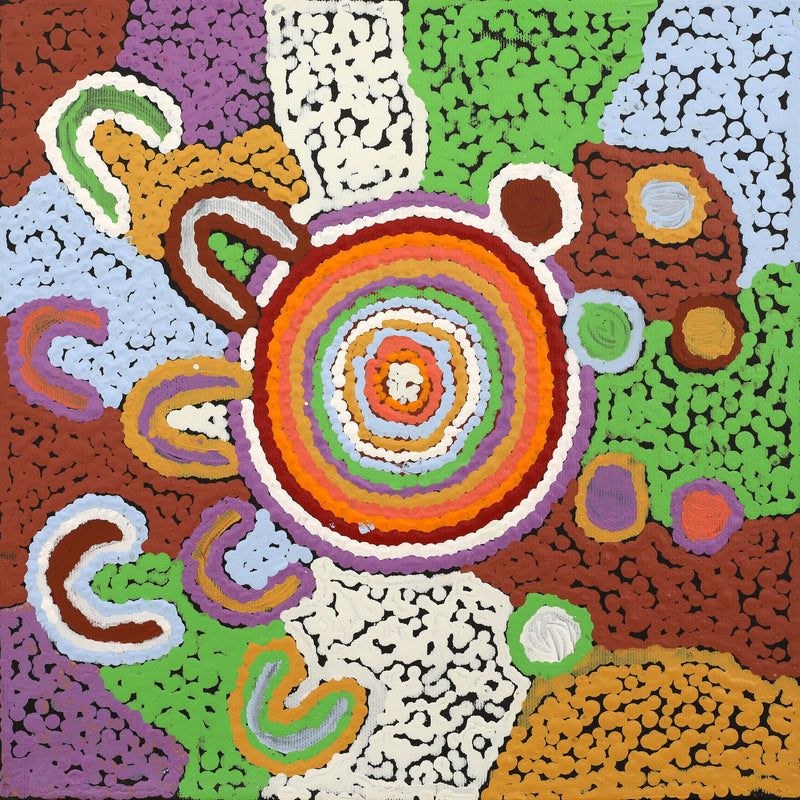 Aboriginal Artwork by Cathy Nangala Samson, Mina Mina Jukurrpa (Mina Mina Dreaming), 30x30cm
