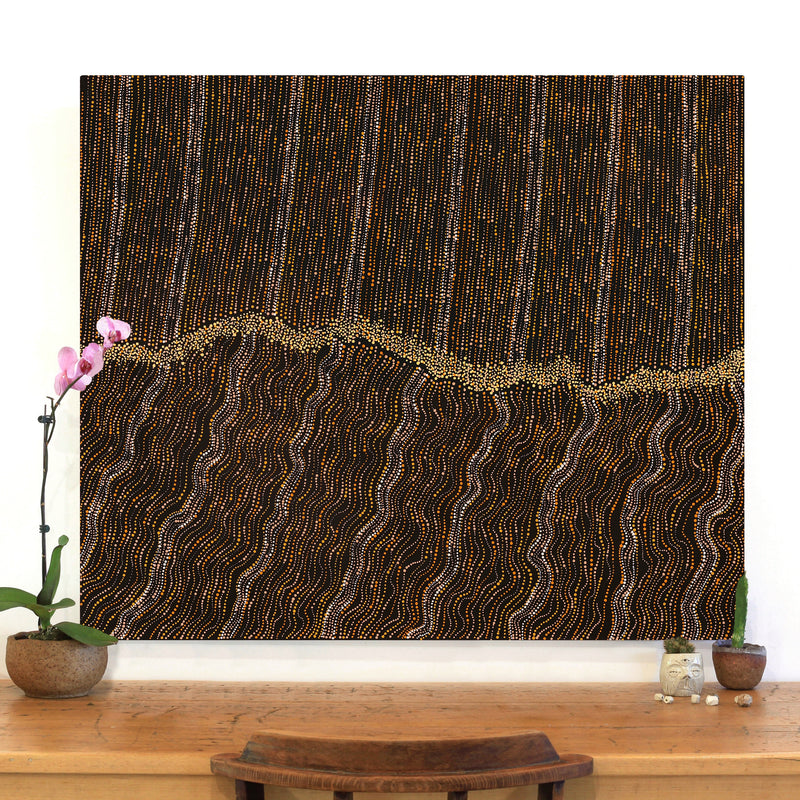 Aboriginal Artwork by Chantelle Nampijinpa Robertson, Ngapa Jukurrpa (Water Dreaming) - Puyurru, 107x91cm