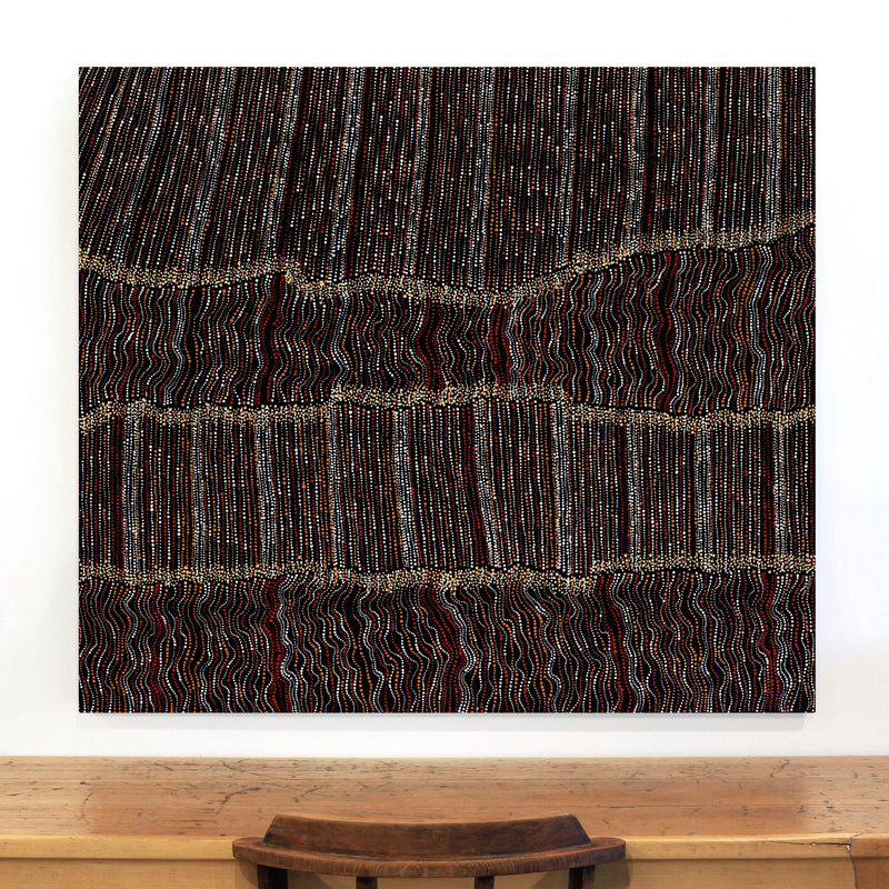 Aboriginal Artwork by Chantelle Nampijinpa Robertson, Ngapa Jukurrpa (Water Dreaming) - Puyurru, 122x107cm