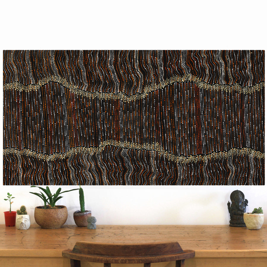Aboriginal Artwork by Chantelle Nampijinpa Robertson, Ngapa Jukurrpa (Water Dreaming) - Puyurru, 122x61cm