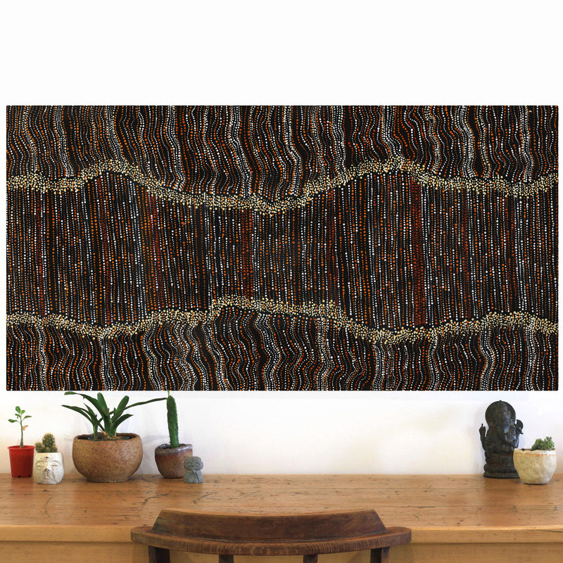 Aboriginal Artwork by Chantelle Nampijinpa Robertson, Ngapa Jukurrpa (Water Dreaming) - Puyurru, 122x61cm