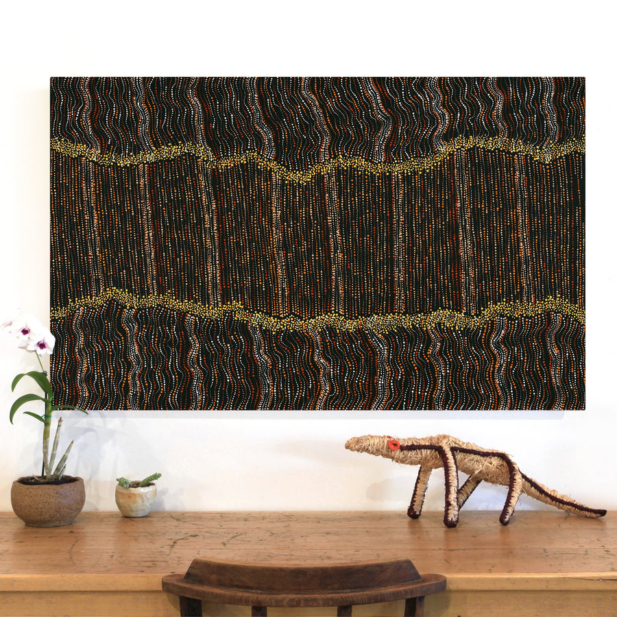 Aboriginal Artwork by Chantelle Nampijinpa Robertson, Ngapa Jukurrpa (Water Dreaming) - Puyurru, 122x76cm