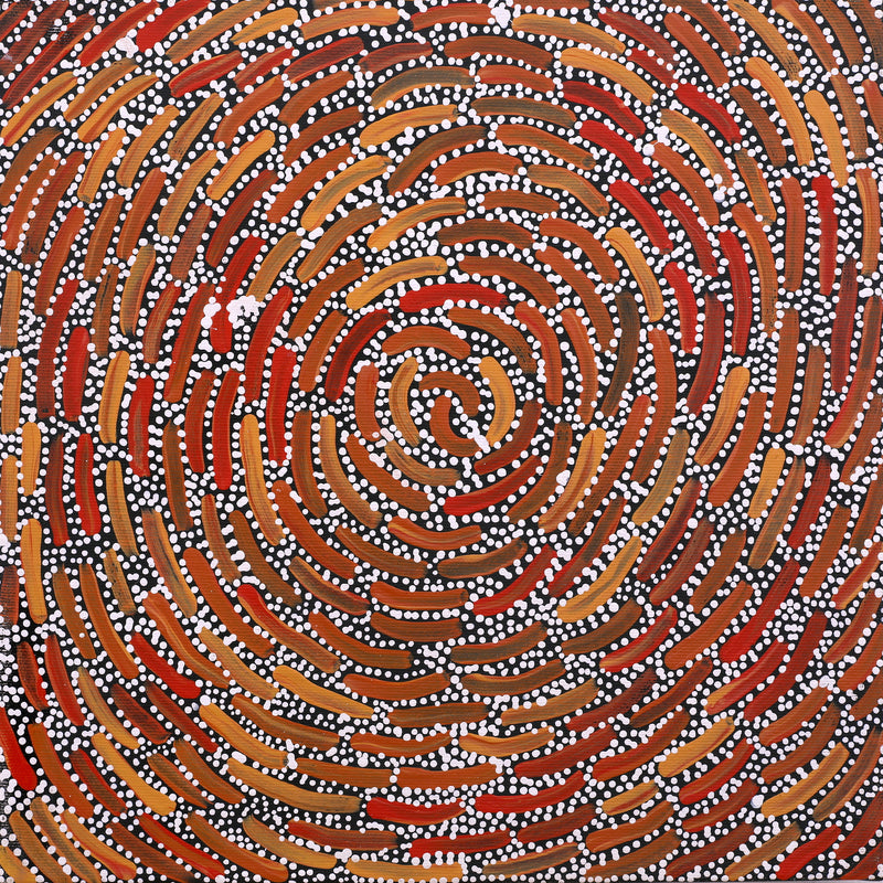Aboriginal Artwork by Chantelle Nampijinpa Robertson, Ngapa Jukurrpa (Water Dreaming) - Puyurru, 30x30cm