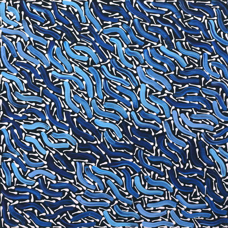 Aboriginal Artwork by Chantelle Nampijinpa Robertson, Ngapa Jukurrpa (Water Dreaming) - Puyurru, 30x30cm