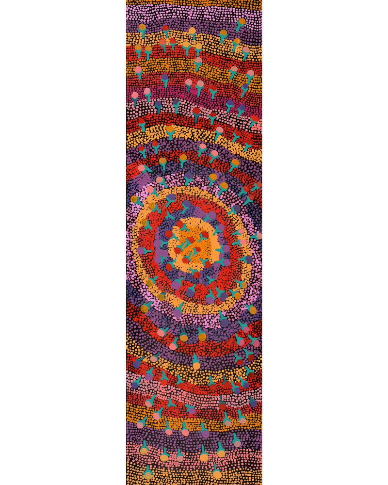 Aboriginal Artwork by Charlene Napanangka Marshall, Wanakiji Jukurrpa (Bush Tomato Dreaming), 107x30cm