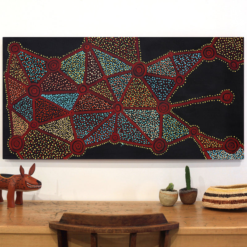 Aboriginal Artwork by Christopher Japangardi Michaels, Ngapa Jukurrpa (Water Dreaming) - Puyurru, 122x61cm