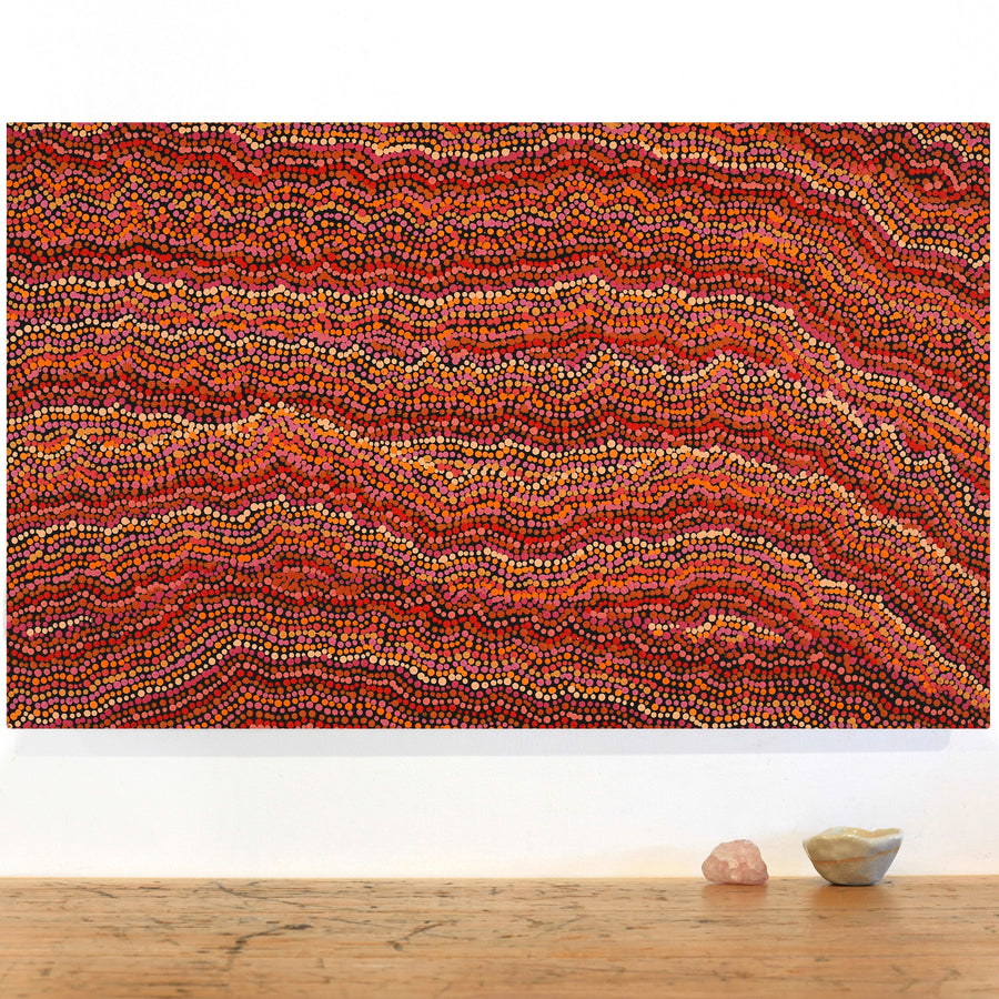 Aboriginal Artwork by Christine Nakamarra Curtis, Mina Mina Jukurrpa, 76x46cm
