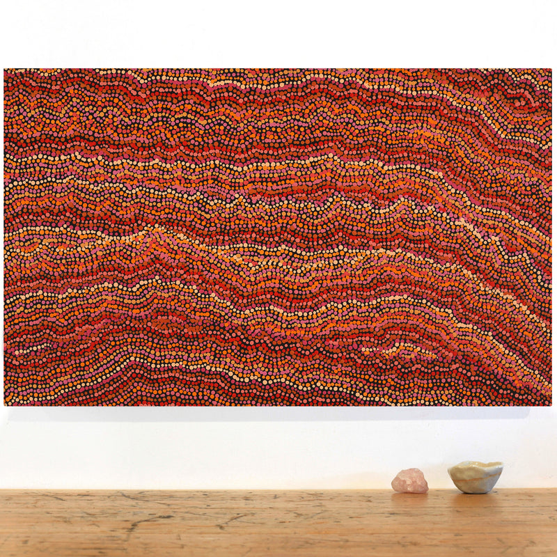 Aboriginal Artwork by Christine Nakamarra Curtis, Mina Mina Jukurrpa, 76x46cm