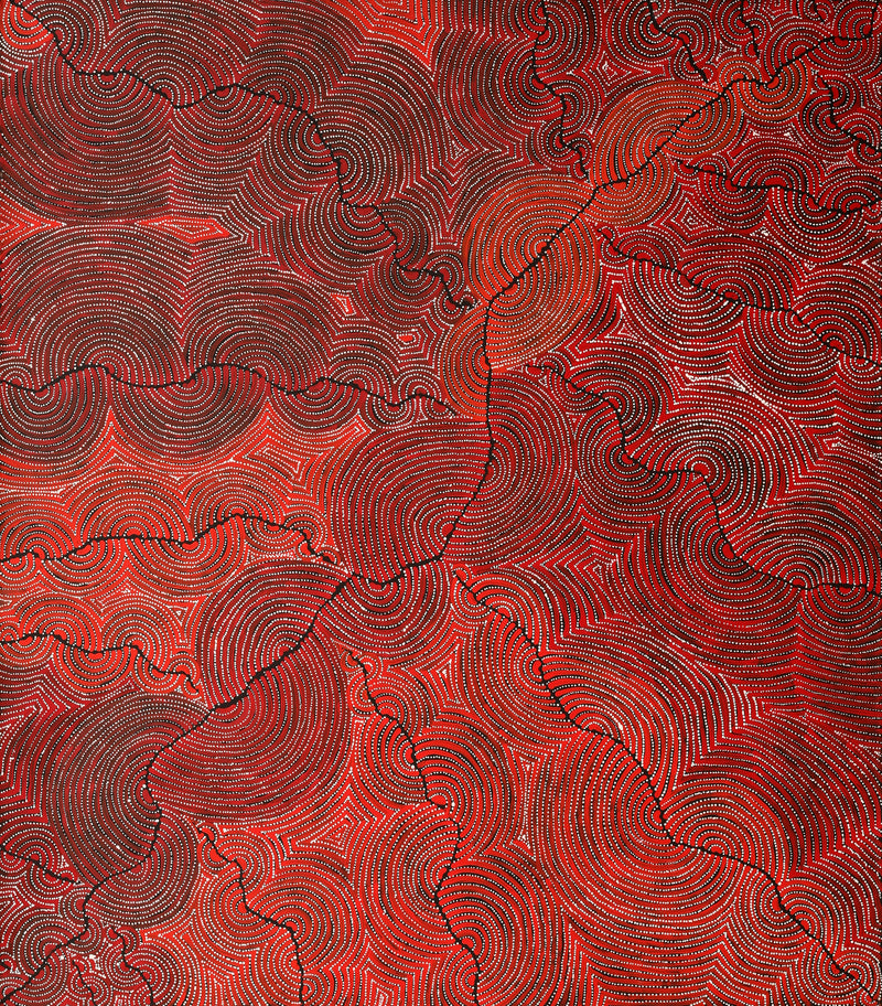 Aboriginal Artwork by Christine Nakamarra Curtis, Mina Mina Jukurrpa, 122x107cm