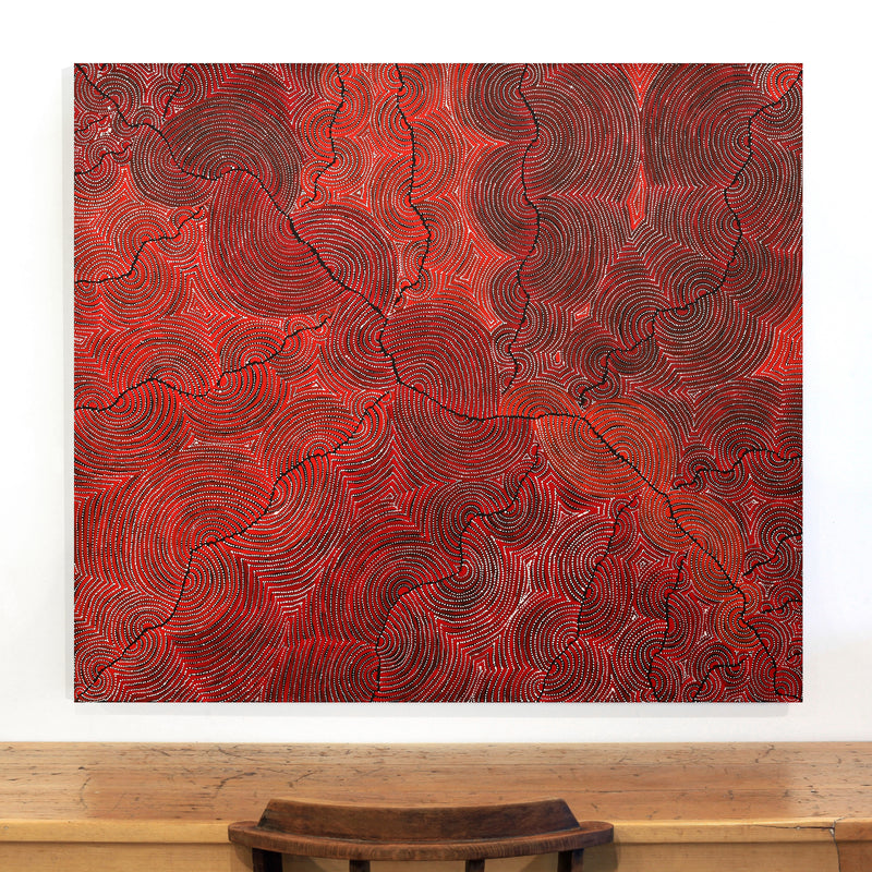 Aboriginal Artwork by Christine Nakamarra Curtis, Mina Mina Jukurrpa, 122x107cm