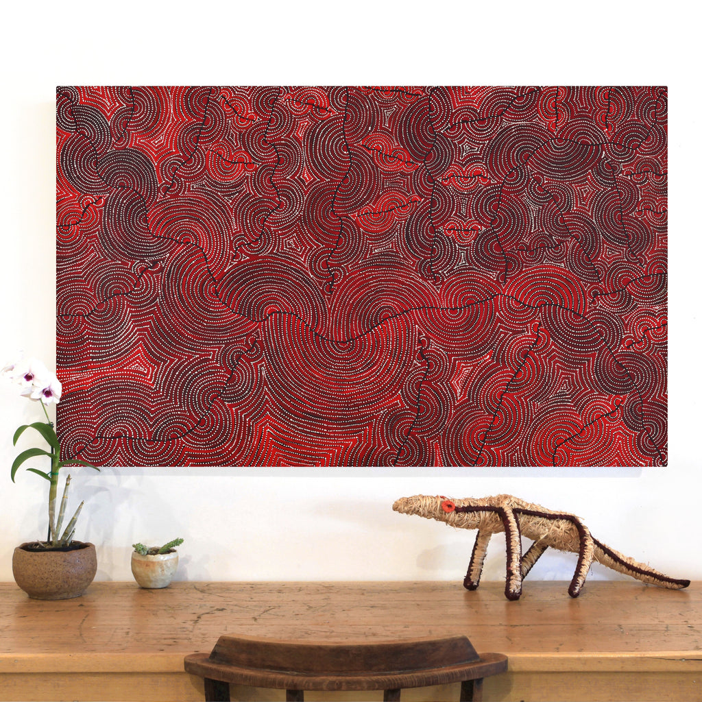 Aboriginal Artwork by Christine Nakamarra Curtis, Mina Mina Jukurrpa, 122x76cm