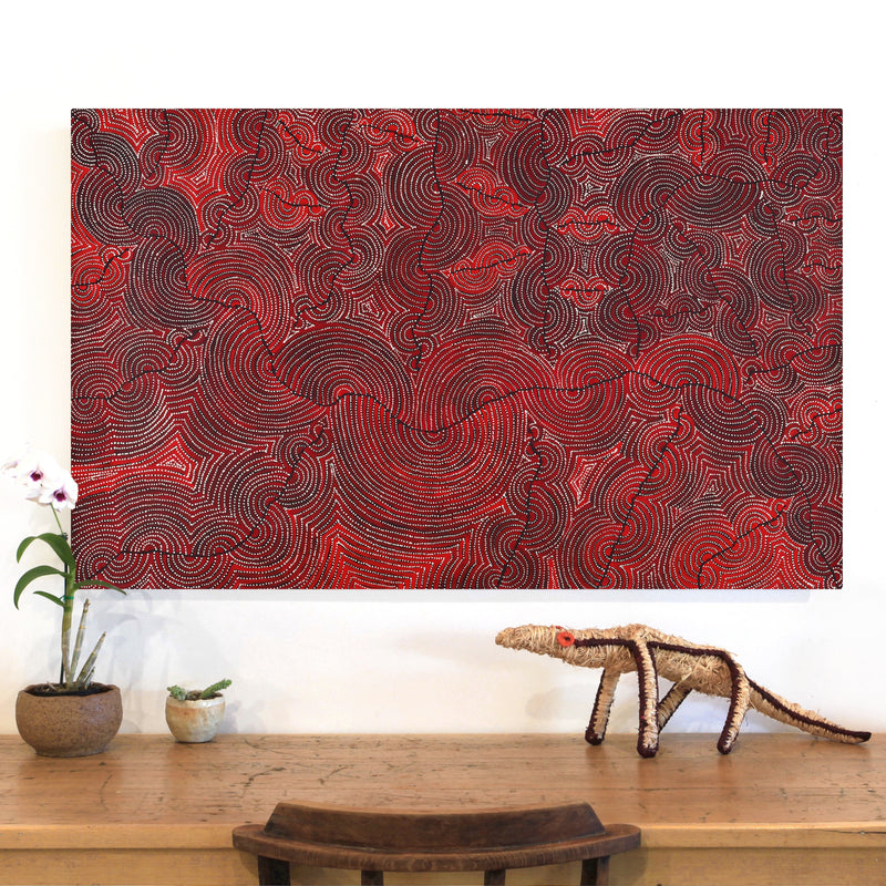 Aboriginal Artwork by Christine Nakamarra Curtis, Mina Mina Jukurrpa, 122x76cm