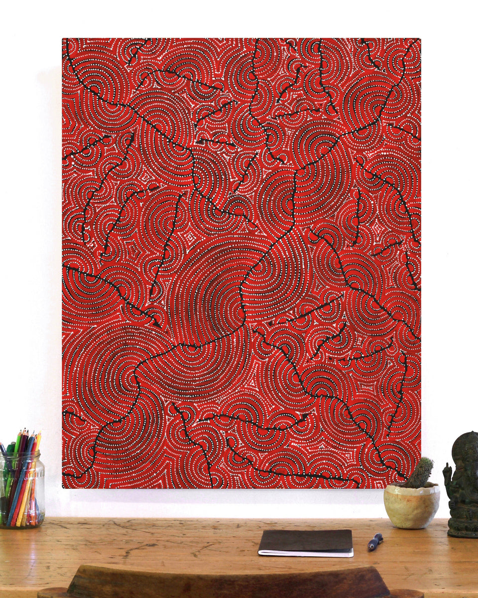 Aboriginal Artwork by Christine Nakamarra Curtis, Mina Mina Jukurrpa, 76x61cm