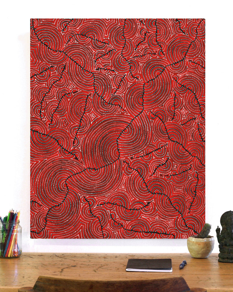 Aboriginal Artwork by Christine Nakamarra Curtis, Mina Mina Jukurrpa, 76x61cm