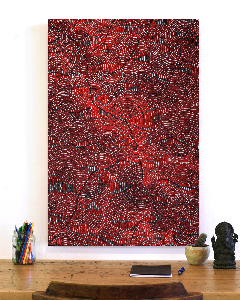 Aboriginal Artwork by Christine Nakamarra Curtis, Mina Mina Jukurrpa, 91x61cm