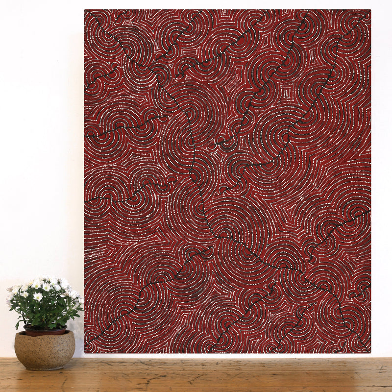 Aboriginal Artwork by Christine Nakamarra Curtis, Mina Mina Jukurrpa, 91x76cm