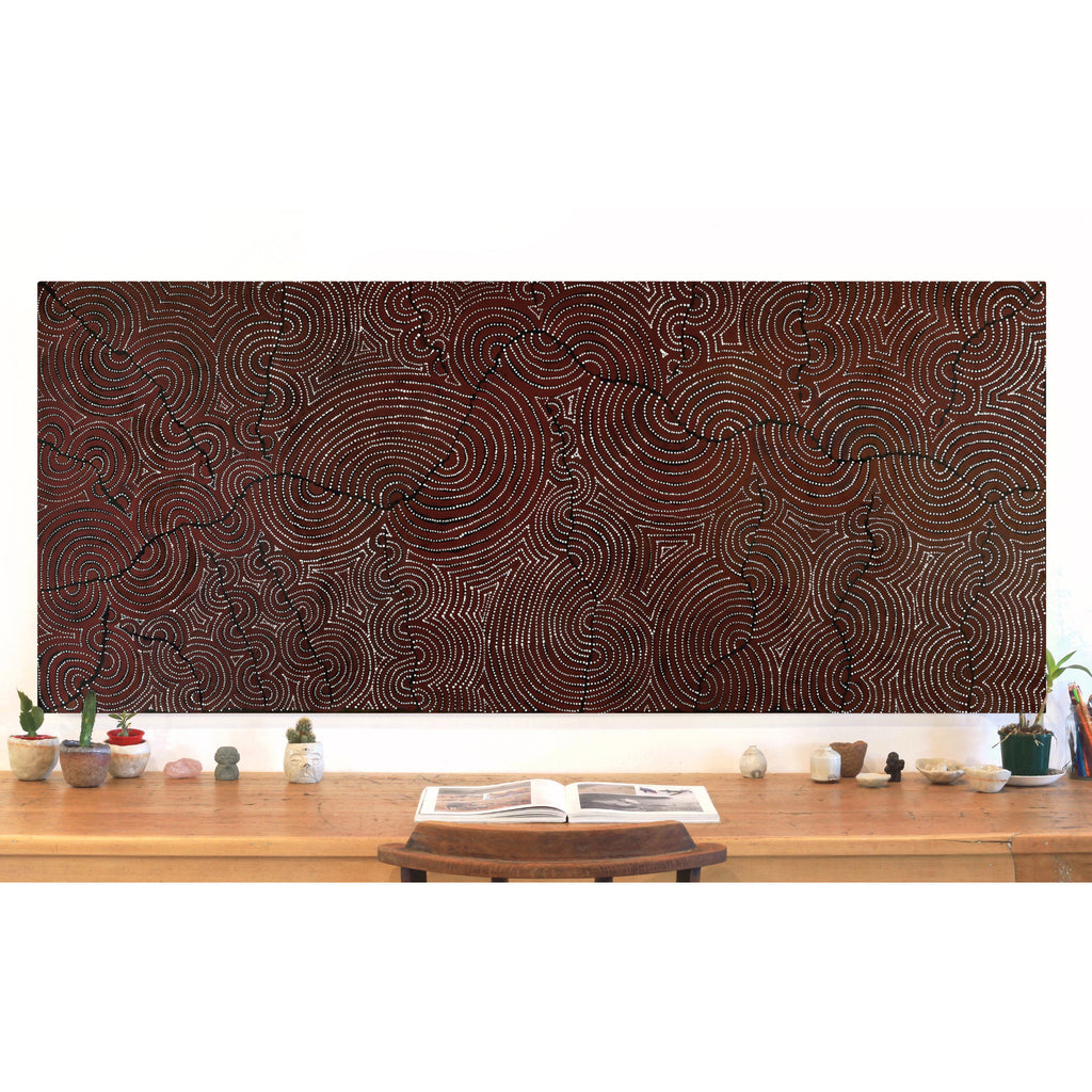 Aboriginal Art by Christine Nakamarra Curtis, Mina Mina Jukurrpa, 178x75cm - ART ARK®