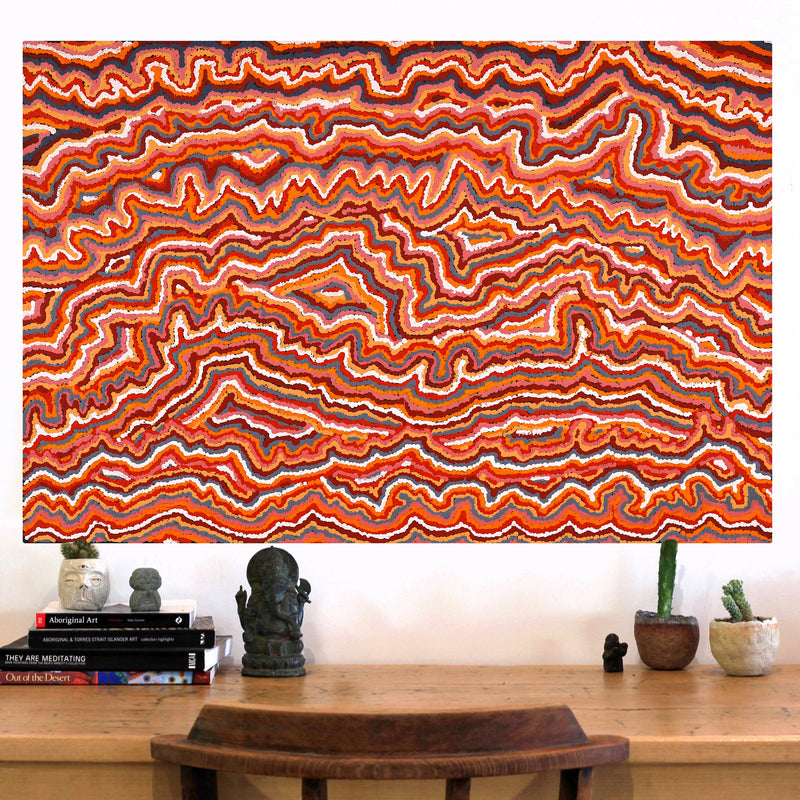 Aboriginal Artwork by Christine Nakamarra Curtis, Mina Mina Jukurrpa, 91x61cm