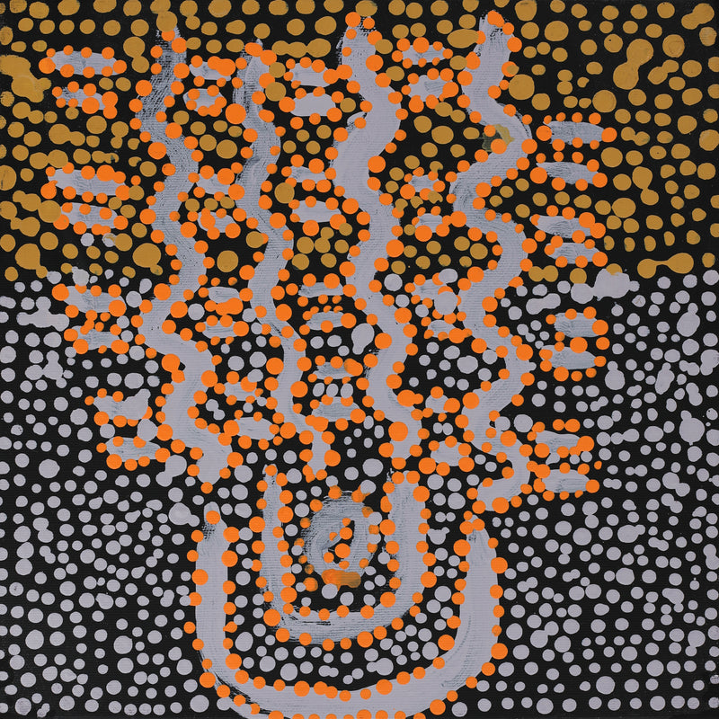 Aboriginal Artwork by Clancy Jangala Watson, Ngapa Jukurrpa (Water Dreaming) - Puyurru, 30x30cm