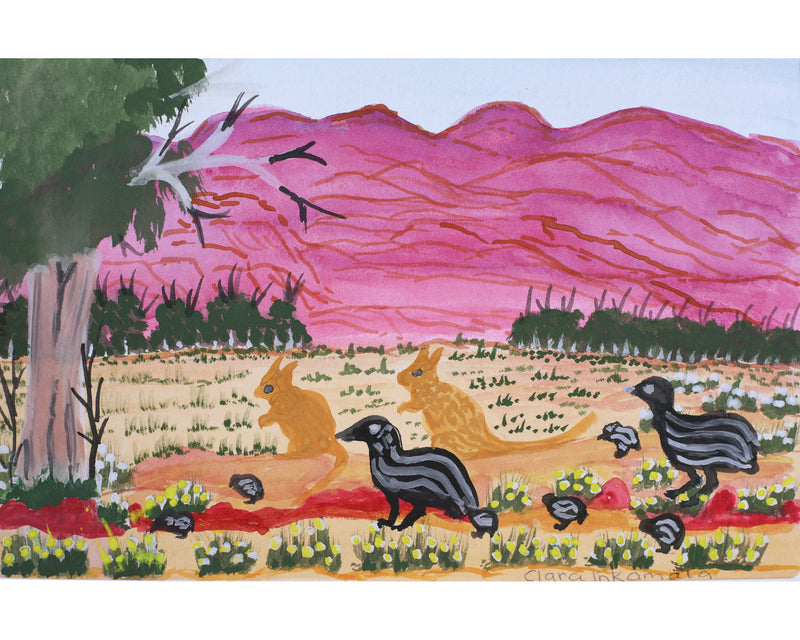 Aboriginal Artwork by Clara Inkamala, Emu Dreaming, 26x17cm