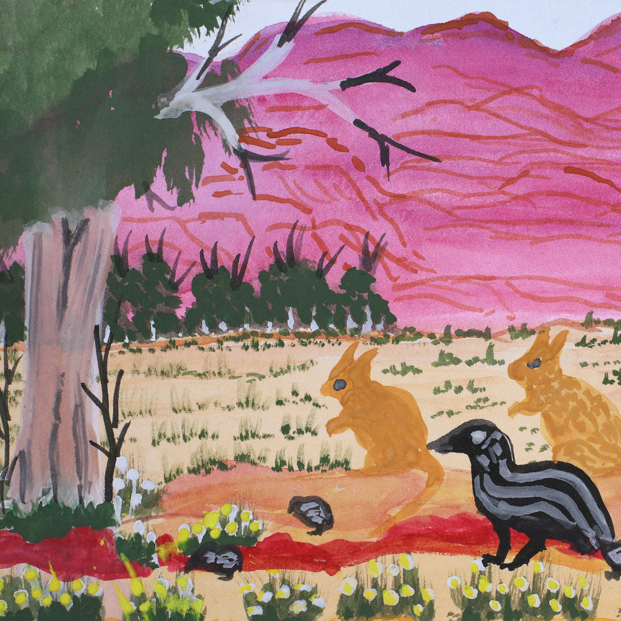 Aboriginal Artwork by Clara Inkamala, Emu Dreaming, 26x17cm