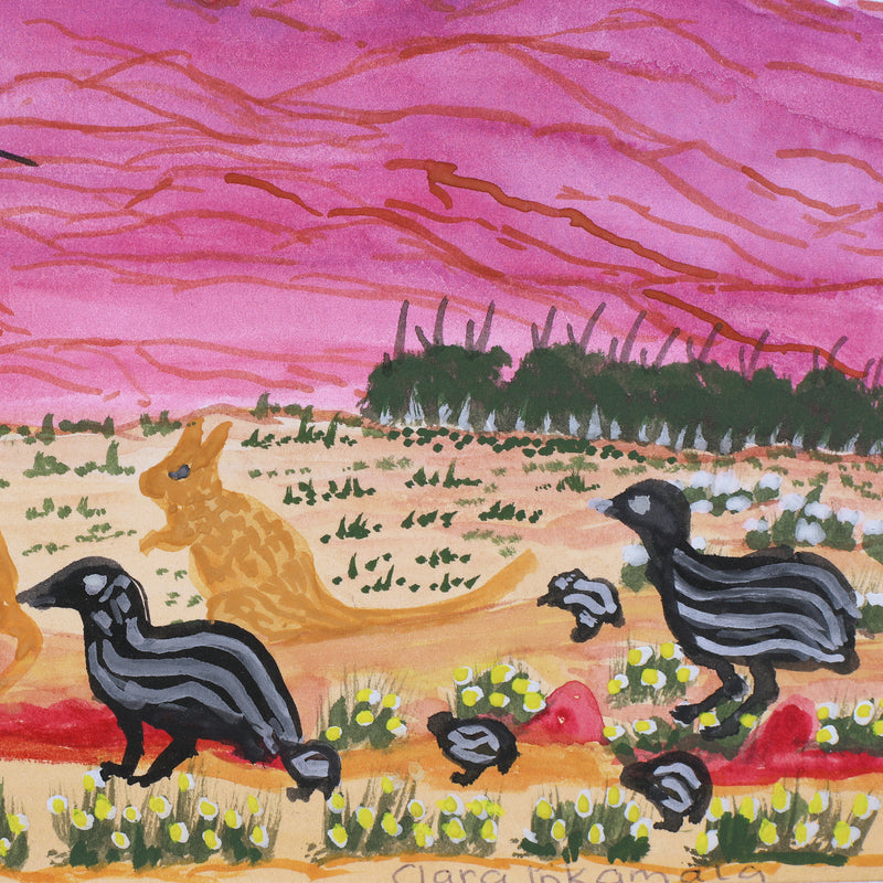Aboriginal Artwork by Clara Inkamala, Emu Dreaming, 26x17cm