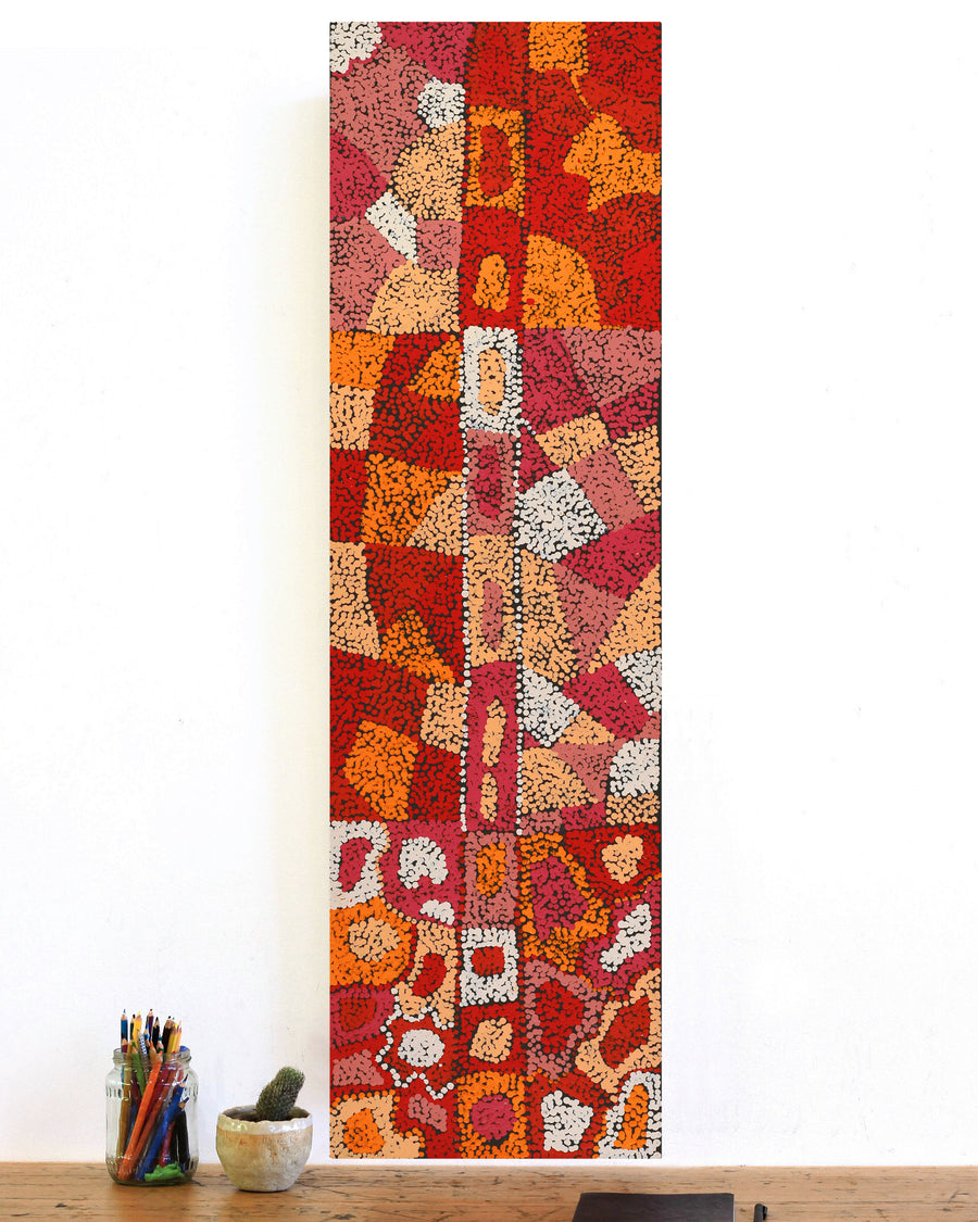 Aboriginal Artwork by Clarissa Nangala Williams, Ngapa Jukurrpa (Water Dreaming) - Puyurru, 107x30cm