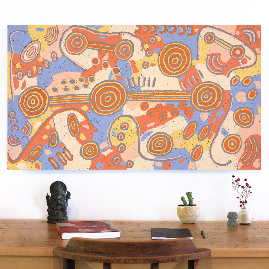 Aboriginal Artwork by Colin Jakamarra Gibson, Yurrampi Jukurrpa (Honey Ant Dreaming), 107x61cm
