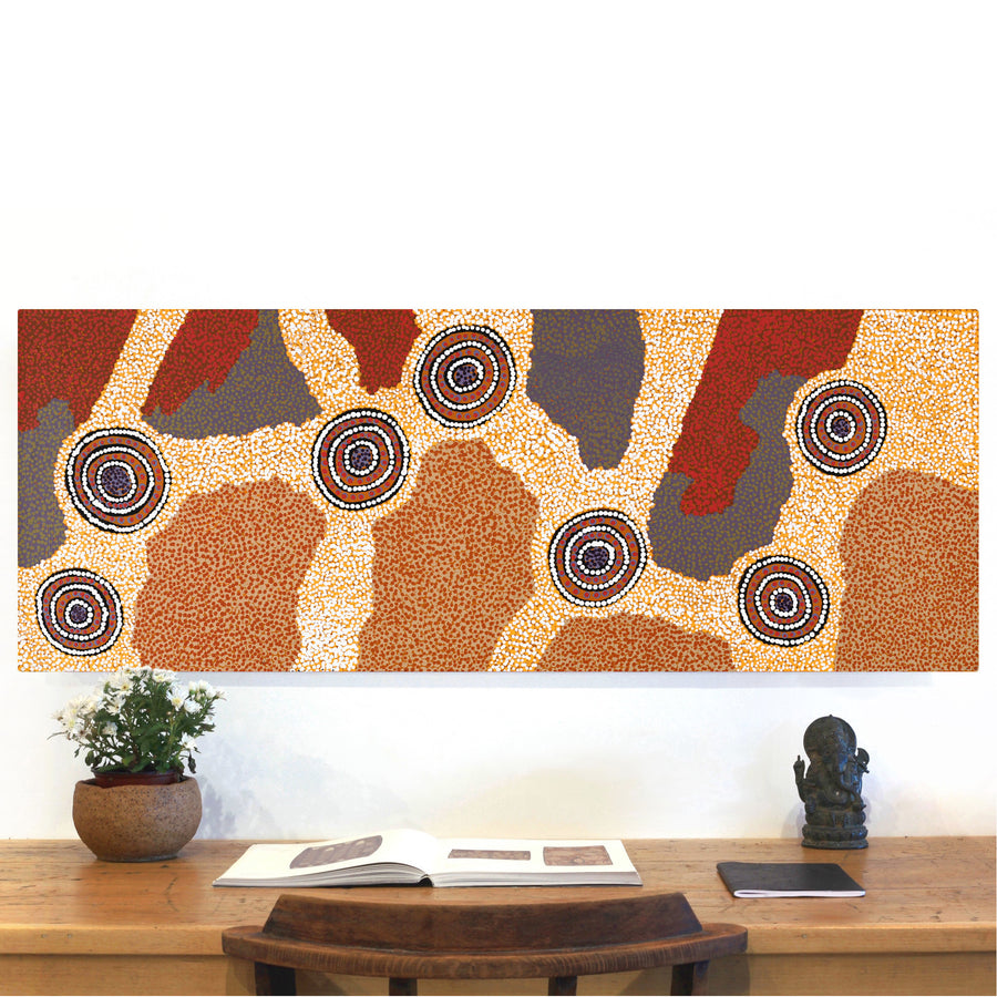 Aboriginal Artwork by Colin Jakamarra Gibson, Yankirri Jukurrpa (Emu Dreaming) - Ngarlikurlangu, 122x46cm