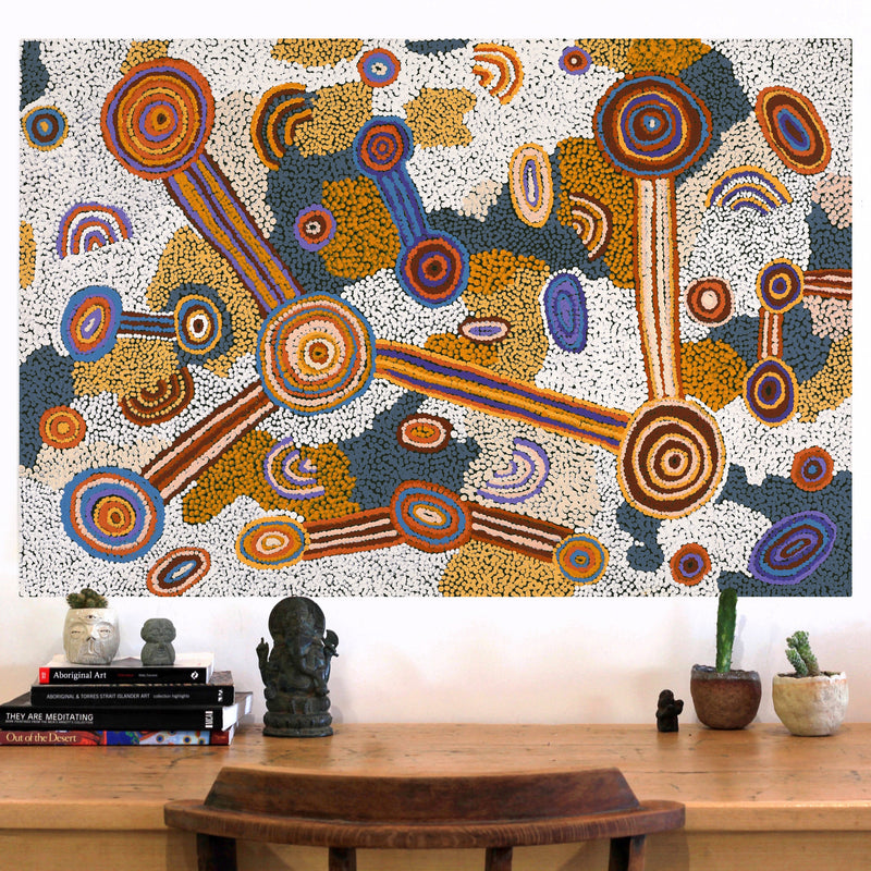 Aboriginal Artwork by Colin Jakamarra Gibson, Yurrampi Jukurrpa (Honey Ant Dreaming), 91x61cm