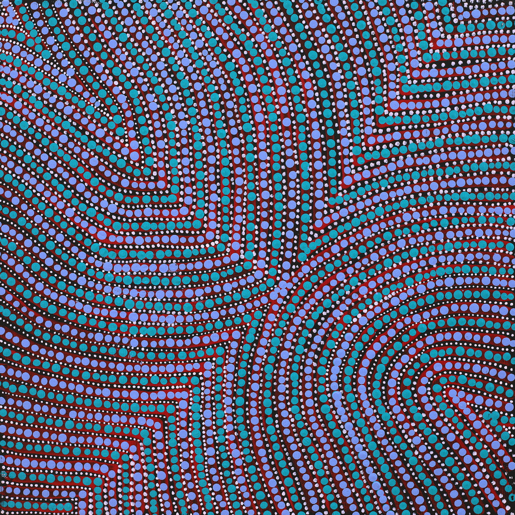 Aboriginal Art by Courtney Nampijinpa Singleton, Ngapa Jukurrpa (Water Dreaming) - Mikanji, 30x30cm - ART ARK®