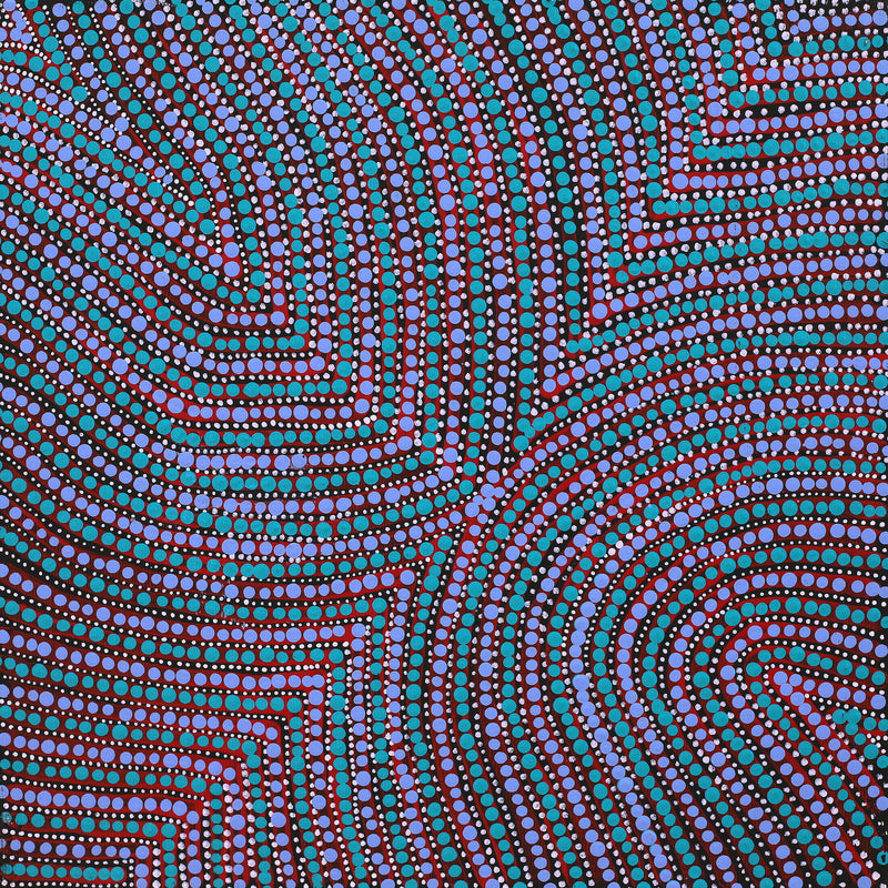 Aboriginal Artwork by Courtney Nampijinpa Singleton, Ngapa Jukurrpa (Water Dreaming) - Mikanji, 30x30cm