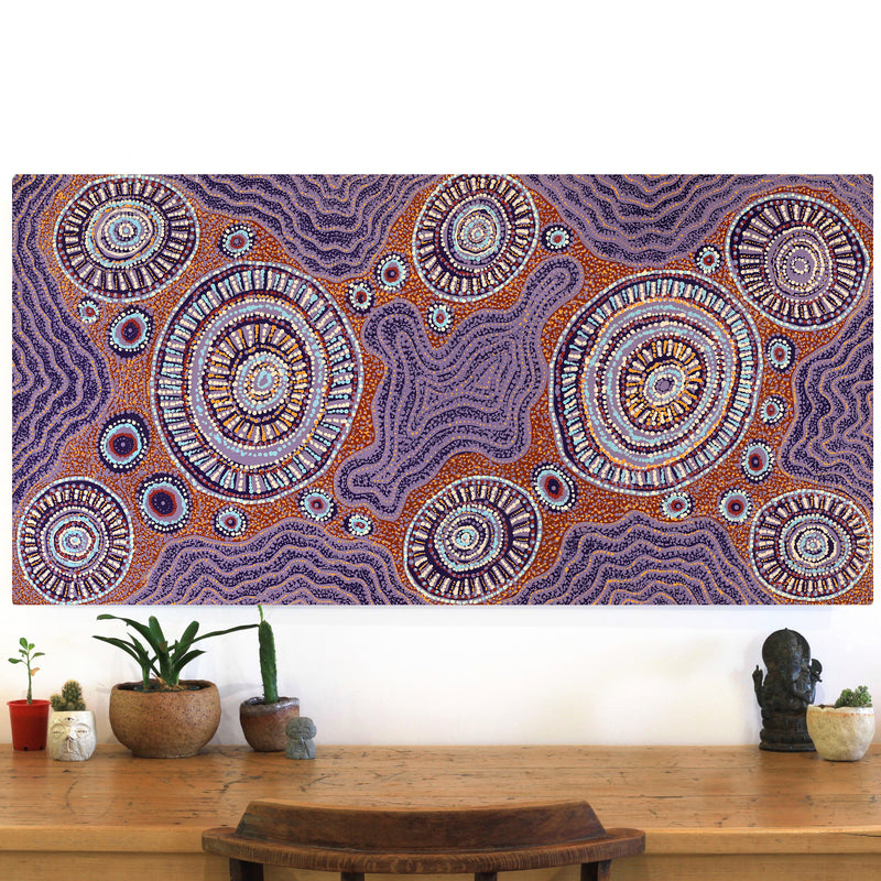 Aboriginal Artwork by Tjaruwa Carolyn Dunn, Piltati Tjukurpa, 120x60cm