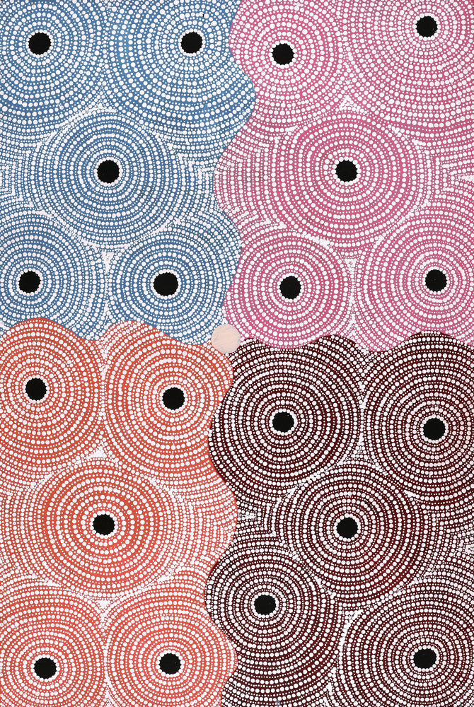 Aboriginal Artwork by Crystal Nungarrayi Morris, Ngapa Jukurrpa (Water Dreaming) - Mikanji, 91x61cm