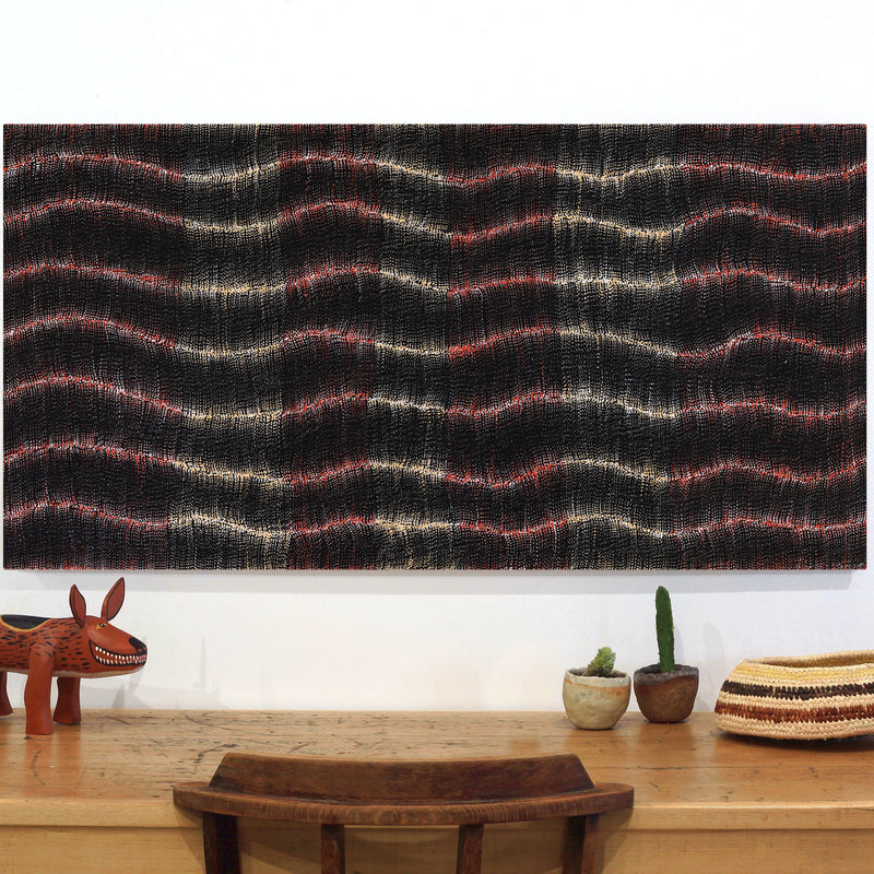 Aboriginal Artwork by Debbie Napaljarri Brown, Wanakiji Jukurrpa (Bush Tomato Dreaming), 122x61cm