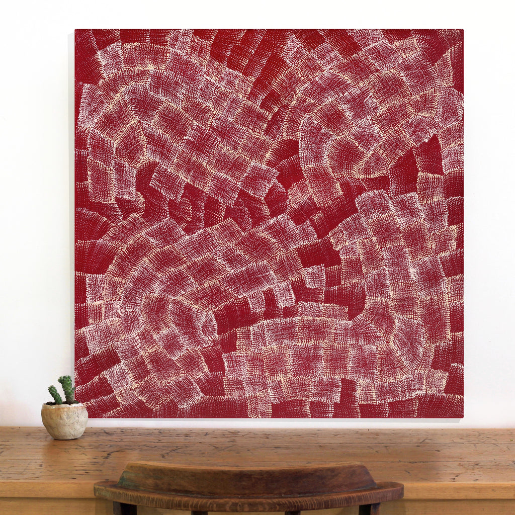 Aboriginal Artwork by Debbie Napaljarri Brown, Wanakiji Jukurrpa (Bush Tomato Dreaming), 76x76cm