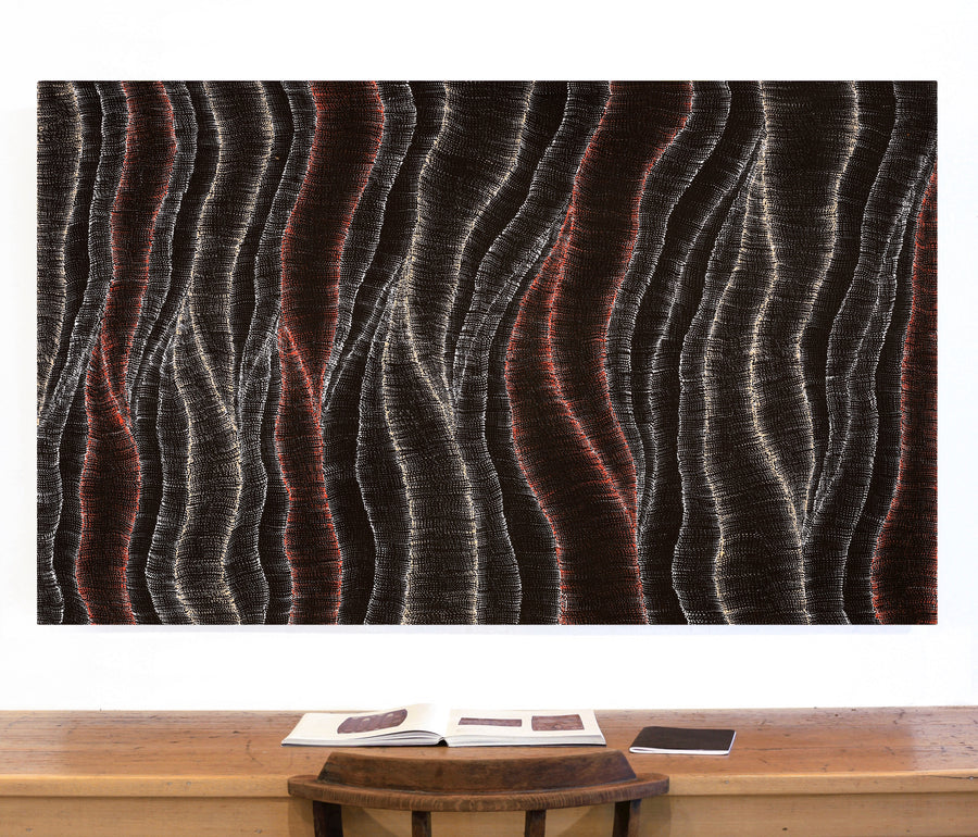 Aboriginal Artwork by Debbie Napaljarri Brown, Wanakiji Jukurrpa (Bush Tomato Dreaming), 152x91cm