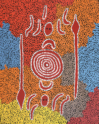 Aboriginal Artwork by Denny Jampijinpa Frank, Wati-jarra Jukurrpa (Two Men Dreaming), 50x40cm