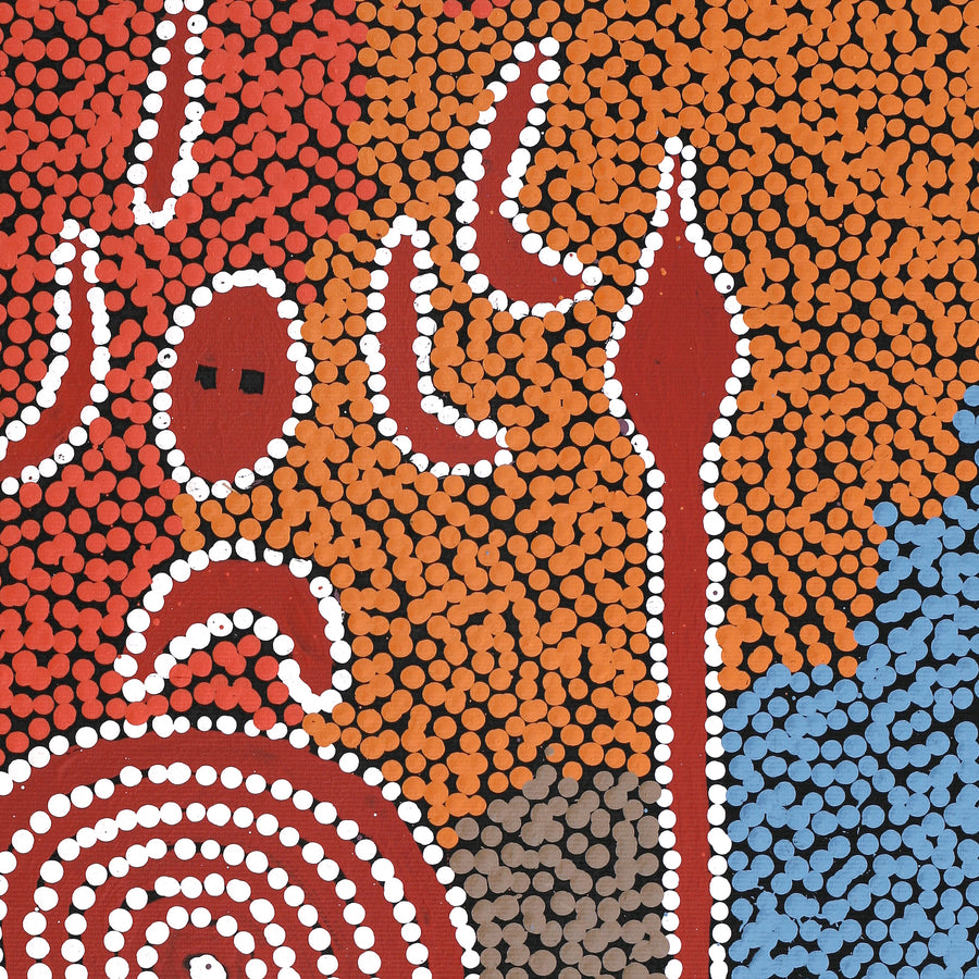 Aboriginal Artwork by Denny Jampijinpa Frank, Wati-jarra Jukurrpa (Two Men Dreaming), 50x40cm