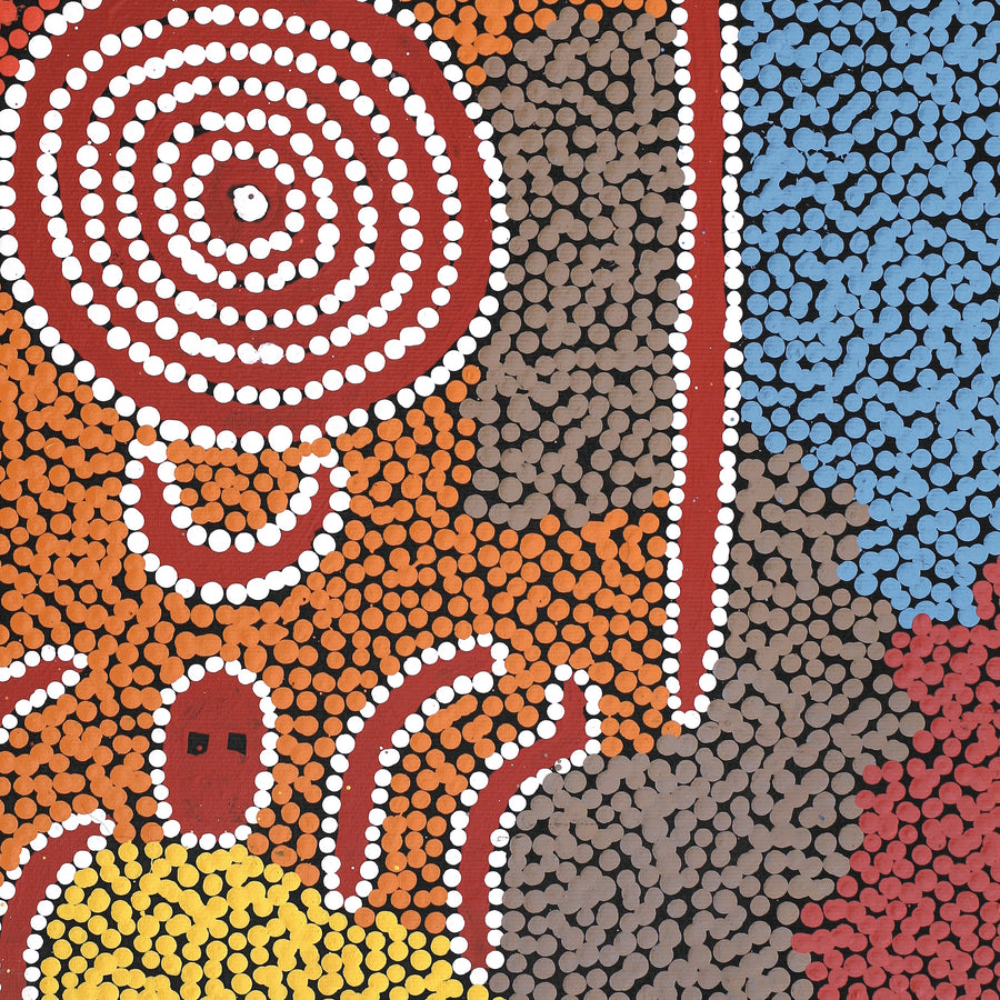 Aboriginal Artwork by Denny Jampijinpa Frank, Wati-jarra Jukurrpa (Two Men Dreaming), 50x40cm
