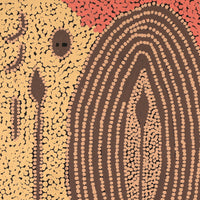Aboriginal Artwork by Denny Jampijinpa Frank, Wati-jarra Jukurrpa (Two Men Dreaming), 46x46cm