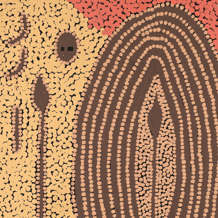 Aboriginal Artwork by Denny Jampijinpa Frank, Wati-jarra Jukurrpa (Two Men Dreaming), 46x46cm