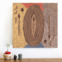 Aboriginal Artwork by Denny Jampijinpa Frank, Wati-jarra Jukurrpa (Two Men Dreaming), 46x46cm