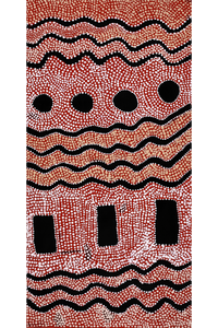 Aboriginal Artwork by Desmond Japangardi Williams, Ngapa Jukurrpa - Pirlinyarnu, 91x46cm