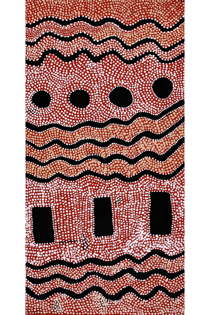 Aboriginal Art by Desmond Japangardi Williams, Ngapa Jukurrpa - Pirlinyarnu, 91x46cm - ART ARK®