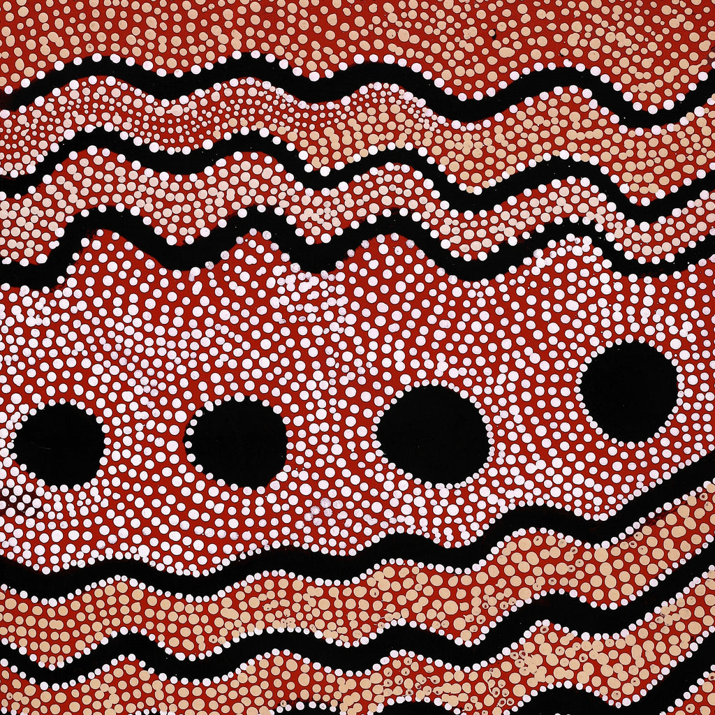 Aboriginal Artwork by Desmond Japangardi Williams, Ngapa Jukurrpa - Pirlinyarnu, 91x46cm