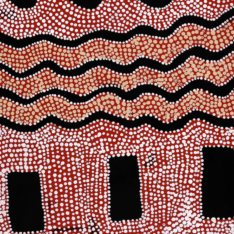Aboriginal Artwork by Desmond Japangardi Williams, Ngapa Jukurrpa - Pirlinyarnu, 91x46cm