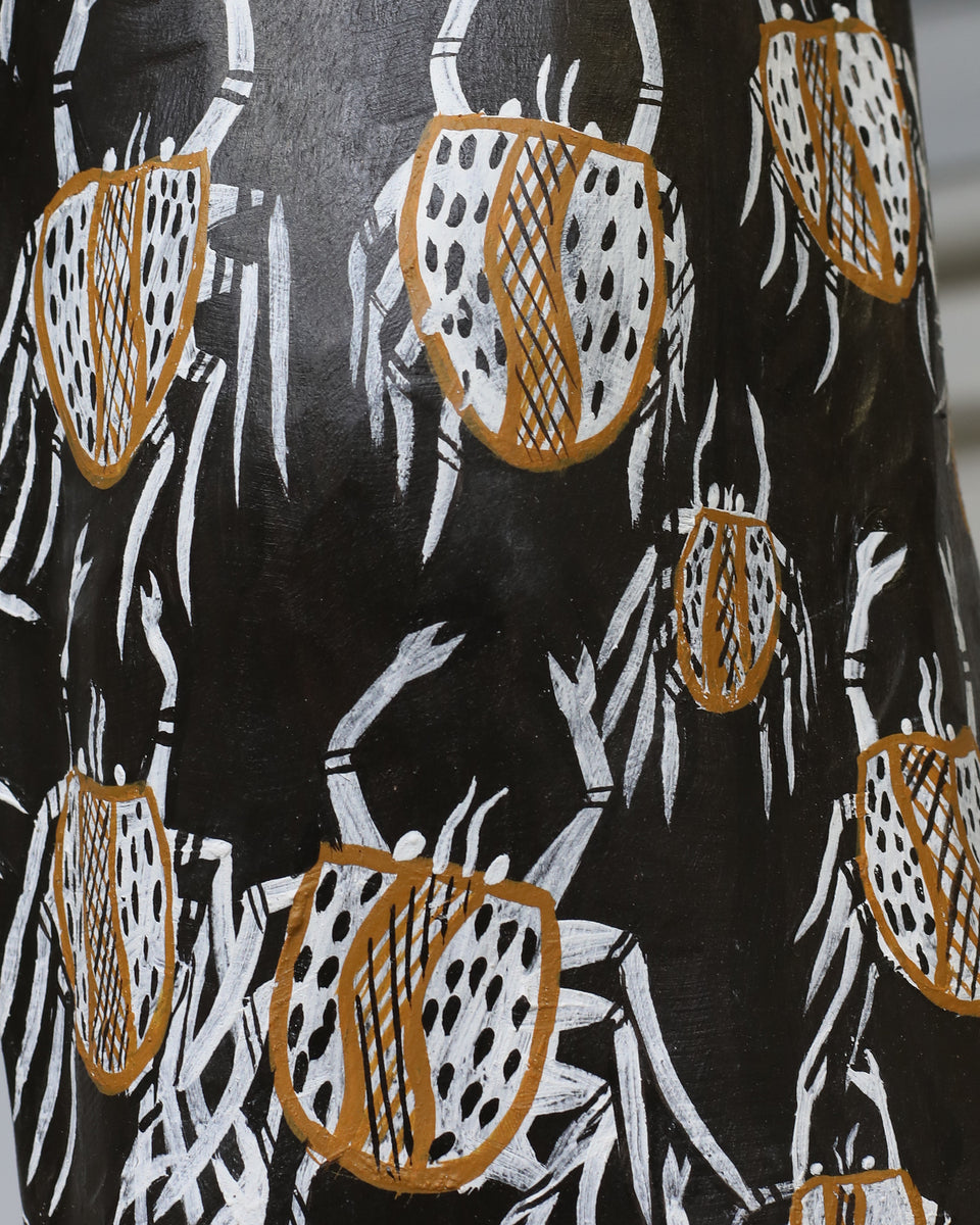 Aboriginal Artwork by Datjuluma Guyula Caroline, Gunyan, Pair of Larrakitj 268cm